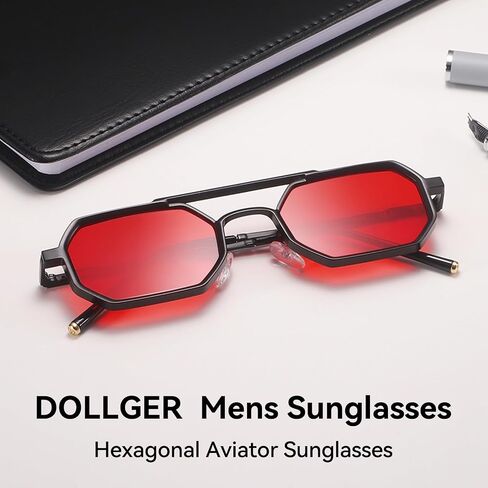 Dollger Sunglasses Mens Square Aviator Spring Hinges Metal Frame Sun Glasses Comfort Punk Shades Men in Kuwait