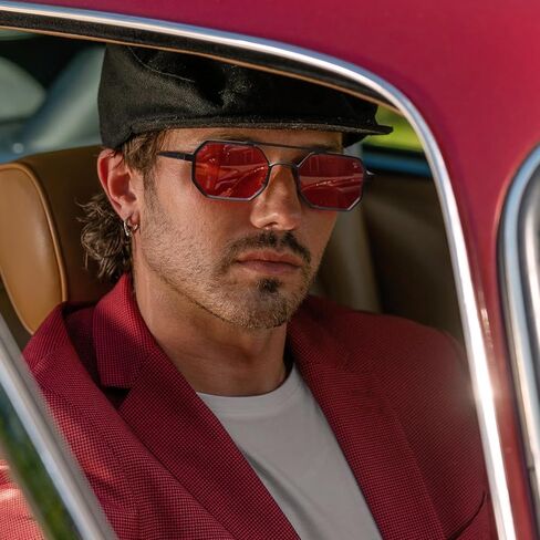 Dollger Sunglasses Mens Square Aviator Spring Hinges Metal Frame Sun Glasses Comfort Punk Shades Men in Kuwait