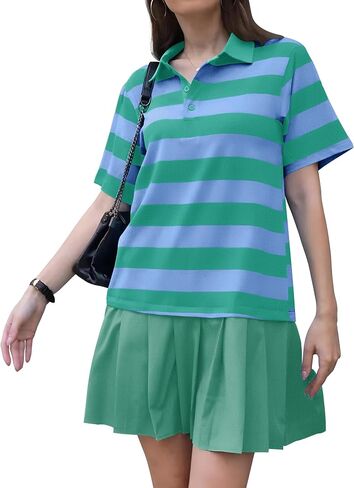 ETCYY NEW Summer Dresses for Women 2025 Striped Colorblock Mini Dress Polo Collar Tshirt Dress in Saudi Arabia
