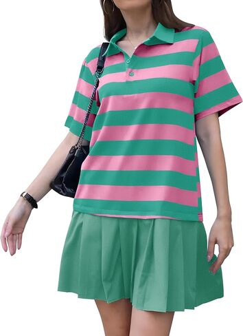 ETCYY NEW Summer Dresses for Women 2025 Striped Colorblock Mini Dress Polo Collar Tshirt Dress in Saudi Arabia