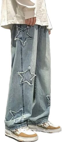 YEOU Men's Streetwear Jeans Y2K Loose Fit Straight Star Casual Baggy Harajuku Denim Pants in Kuwait