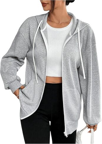 SHENHE Women's Oversized Zip Up Hoodie Sweatshirt Fleece Lined Hooded Jacket with Pockets in Saudi Arabia