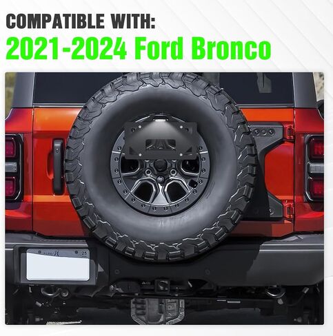 إطار لوحة ترخيص الإطارات الاحتياطية مع ضوء LED متوافق مع أبواب 2021 2022 2023 2024 Ford Bronco 2/4، إطارات لوحات حامل ترخيص فولاذية شديدة التحمل، تركيب خلفي، أسود in Kuwait