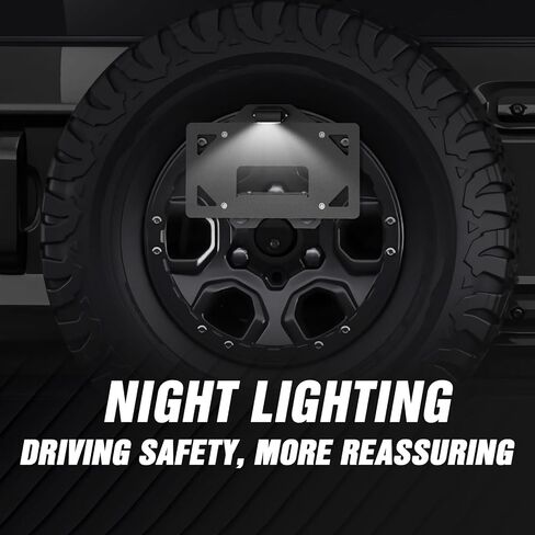 إطار لوحة ترخيص الإطارات الاحتياطية مع ضوء LED متوافق مع أبواب 2021 2022 2023 2024 Ford Bronco 2/4، إطارات لوحات حامل ترخيص فولاذية شديدة التحمل، تركيب خلفي، أسود in Kuwait