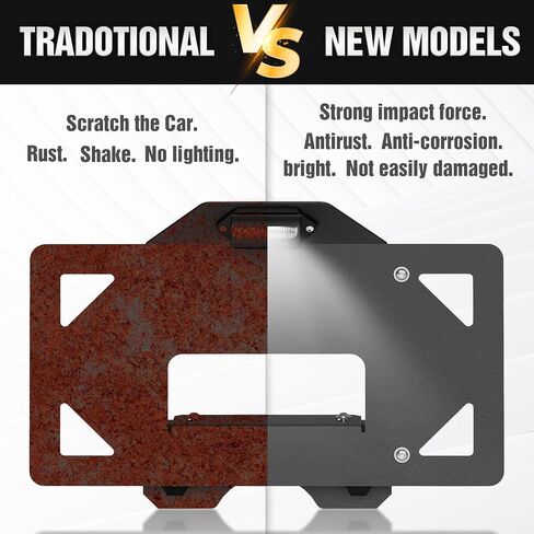 إطار لوحة ترخيص الإطارات الاحتياطية مع ضوء LED متوافق مع أبواب 2021 2022 2023 2024 Ford Bronco 2/4، إطارات لوحات حامل ترخيص فولاذية شديدة التحمل، تركيب خلفي، أسود in Kuwait