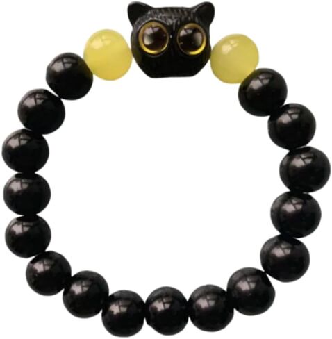 أساور مطرزة على شكل قطة سوداء لطيفة من Aimery، أساور من حجر السج الأسود الطبيعي للنساء والرجال مجوهرات سوار ساحرة in Kuwait