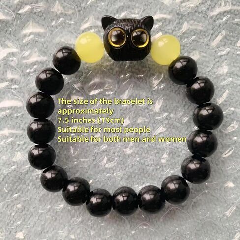 أساور مطرزة على شكل قطة سوداء لطيفة من Aimery، أساور من حجر السج الأسود الطبيعي للنساء والرجال مجوهرات سوار ساحرة in Kuwait