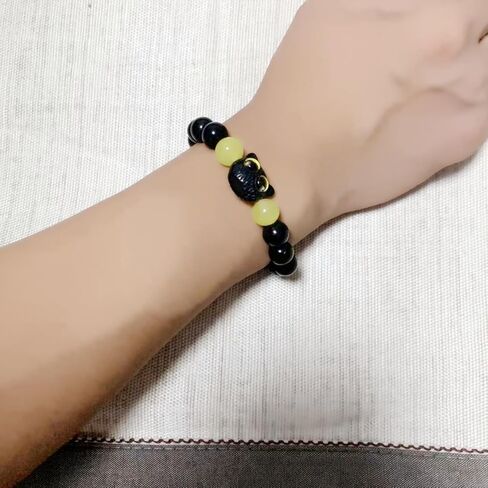 أساور مطرزة على شكل قطة سوداء لطيفة من Aimery، أساور من حجر السج الأسود الطبيعي للنساء والرجال مجوهرات سوار ساحرة in Kuwait