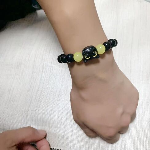 أساور مطرزة على شكل قطة سوداء لطيفة من Aimery، أساور من حجر السج الأسود الطبيعي للنساء والرجال مجوهرات سوار ساحرة in Kuwait