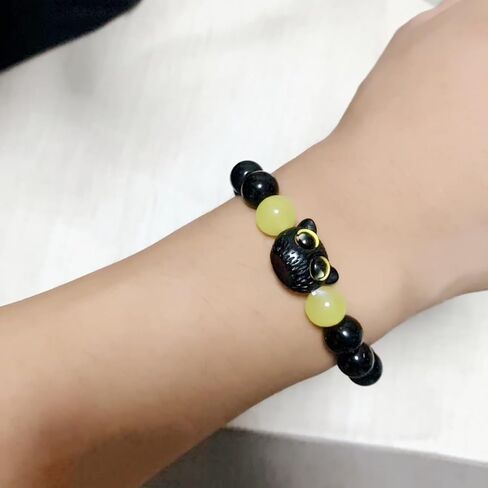 أساور مطرزة على شكل قطة سوداء لطيفة من Aimery، أساور من حجر السج الأسود الطبيعي للنساء والرجال مجوهرات سوار ساحرة in Kuwait