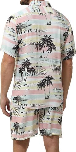 MCEDAR Men's Casual Button-Down Short Sleeve Hawaiian Shirt Suits Fit Beach Floral 2 Piece Vacation Outfits Sets in Saudi Arabia
