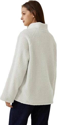 POWER UNICO FLOWER Womens Sherpa Fleece-lined Zip Up Coat Teddy Fleece Winter Jacket Stand Collar Cardigan with Pockets in Saudi Arabia