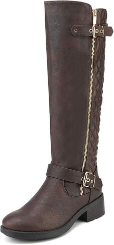DREAM PAIRS Women's Wide Calf Knee High Boots, Motorcycle Riding Winter Boots, Brown-wide-t, Size 9.5 Turtle-w in Saudi Arabia