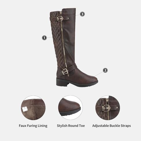 DREAM PAIRS Women's Wide Calf Knee High Boots, Motorcycle Riding Winter Boots, Brown-wide-t, Size 9.5 Turtle-w in Saudi Arabia