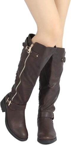 DREAM PAIRS Women's Wide Calf Knee High Boots, Motorcycle Riding Winter Boots, Brown-wide-t, Size 9.5 Turtle-w in Saudi Arabia