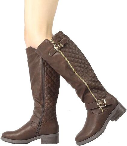 DREAM PAIRS Women's Wide Calf Knee High Boots, Motorcycle Riding Winter Boots, Brown-wide-t, Size 9.5 Turtle-w in Saudi Arabia