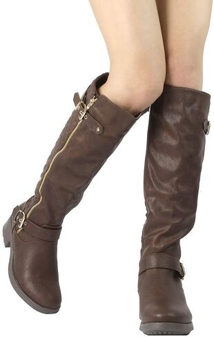 DREAM PAIRS Women's Wide Calf Knee High Boots, Motorcycle Riding Winter Boots, Brown-wide-t, Size 9.5 Turtle-w in Saudi Arabia