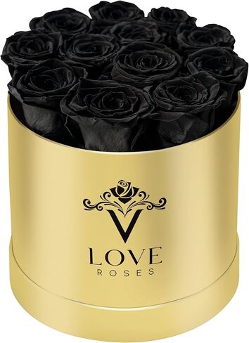 VLove® Forever Roses in a Black Box | Real Roses Forever Flowers Box | Naturally Preserved Flowers | Preserved Rose Box | Eternal Rose That Last A Year | Eternal Rose Gifts For Valentines Day (12 Red) in Saudi Arabia