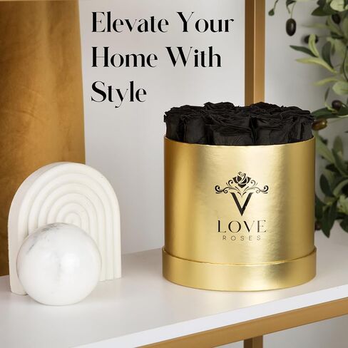 VLove® Forever Roses in a Black Box | Real Roses Forever Flowers Box | Naturally Preserved Flowers | Preserved Rose Box | Eternal Rose That Last A Year | Eternal Rose Gifts For Valentines Day (12 Red) in Saudi Arabia