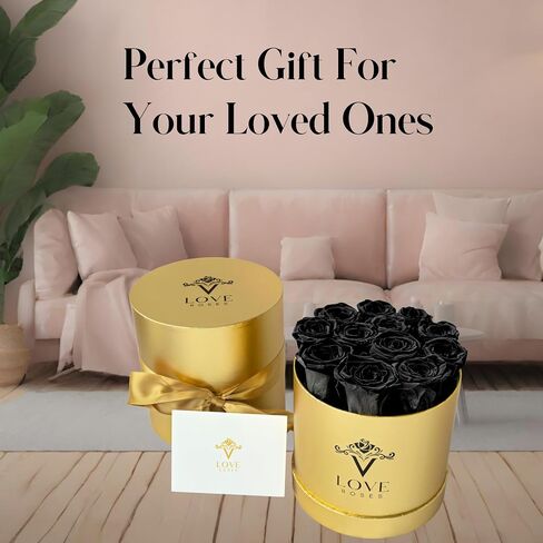 VLove® Forever Roses in a Black Box | Real Roses Forever Flowers Box | Naturally Preserved Flowers | Preserved Rose Box | Eternal Rose That Last A Year | Eternal Rose Gifts For Valentines Day (12 Red) in Saudi Arabia