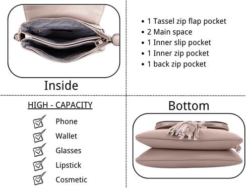Isabelle Women's Multi Compartment Magnetic Closure Flap Crossbody with Tassel Zipper in Saudi Arabia