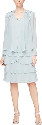 S.L. Fashions Women's Mother of The Bride Jacket Dress with Embellished Shoulder in Saudi Arabia