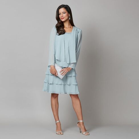 S.L. Fashions Women's Mother of The Bride Jacket Dress with Embellished Shoulder in Saudi Arabia