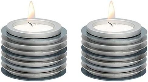 Yair Emanuel 2.5" Shabbat Candle Holders Modern Stacked Aluminum Disks - Shabbat Tea Light Candle Holders Modern Judaica Gift (Blue CY-2) in Saudi Arabia