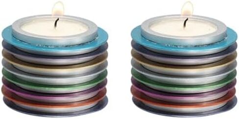 Yair Emanuel 2.5" Shabbat Candle Holders Modern Stacked Aluminum Disks - Shabbat Tea Light Candle Holders Modern Judaica Gift (Blue CY-2) in Saudi Arabia