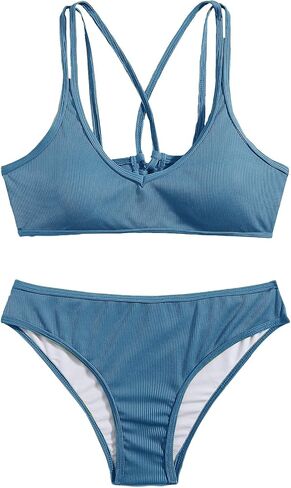 SweatyRocks Women's Bathing Suits Spaghetti Strap Criss Cross Back Bikini Ribbed Swimsuit in Saudi Arabia