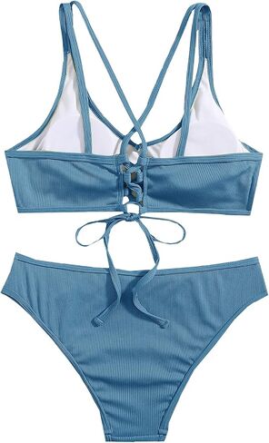 SweatyRocks Women's Bathing Suits Spaghetti Strap Criss Cross Back Bikini Ribbed Swimsuit in Saudi Arabia