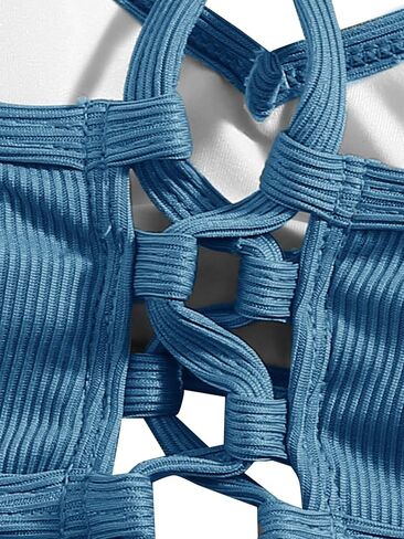 SweatyRocks Women's Bathing Suits Spaghetti Strap Criss Cross Back Bikini Ribbed Swimsuit in Saudi Arabia