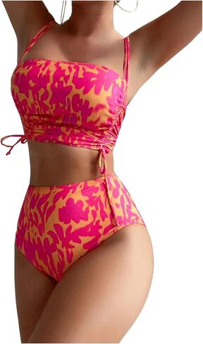 WDIRARA Women's Drawstring Side Halter Bikini Swimsuit Two Piece Printed Bathing Suit in Saudi Arabia