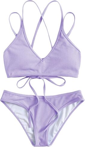 SweatyRocks Women's Bathing Suits Spaghetti Strap Criss Cross Back Bikini Ribbed Swimsuit in Saudi Arabia