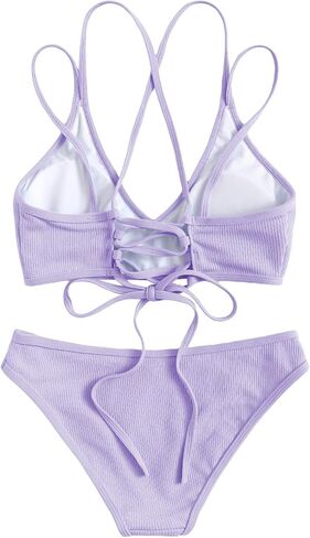 SweatyRocks Women's Bathing Suits Spaghetti Strap Criss Cross Back Bikini Ribbed Swimsuit in Saudi Arabia