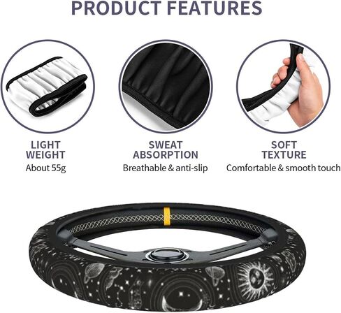 Sun and Moon Steering Wheel Cover,Non-Slip Breathable Neoprene Sweat Absorption Universal Cute Steering Wheel Covers,Women Car Accessories Car Decor,Universal 15 Inch Fit Auto,Suvs,Truck in Saudi Arabia