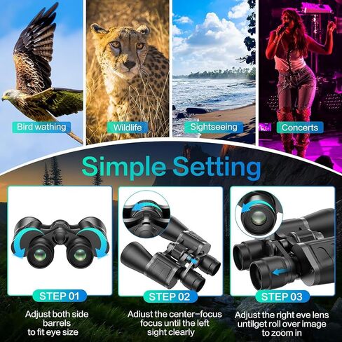 12x25 Binoculars with Clear Low Night Version for Adults and Kids,Large Eyepiece Waterproof Binocular Easy Focus Small Binoculars Wide Field of View & Long Eye Relief for Bird Watching,Hiking,Concert in Saudi Arabia