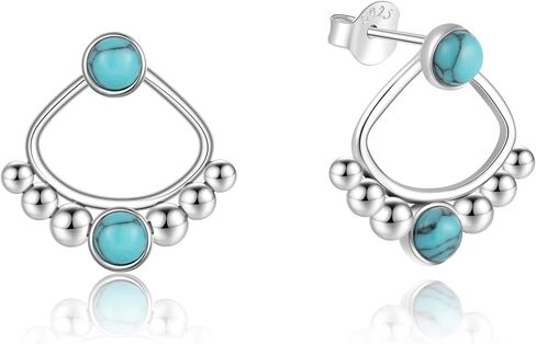 أقراط متدلية فيروزية للنساء، أقراط بوهيمية على شكل دمعة غربية من الفضة الإسترليني عيار 925، أقراط بوهيمية فيروزية، أقراط دائرية فيروزية in Kuwait