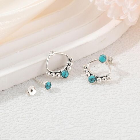 أقراط متدلية فيروزية للنساء، أقراط بوهيمية على شكل دمعة غربية من الفضة الإسترليني عيار 925، أقراط بوهيمية فيروزية، أقراط دائرية فيروزية in Kuwait