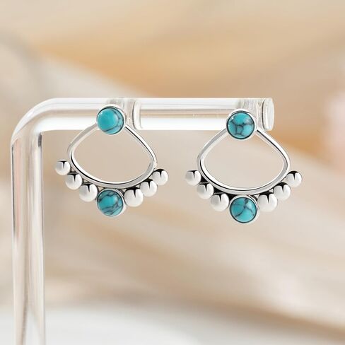 أقراط متدلية فيروزية للنساء، أقراط بوهيمية على شكل دمعة غربية من الفضة الإسترليني عيار 925، أقراط بوهيمية فيروزية، أقراط دائرية فيروزية in Kuwait