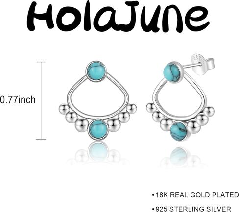 أقراط متدلية فيروزية للنساء، أقراط بوهيمية على شكل دمعة غربية من الفضة الإسترليني عيار 925، أقراط بوهيمية فيروزية، أقراط دائرية فيروزية in Kuwait