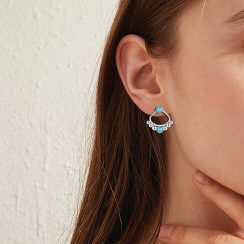 أقراط متدلية فيروزية للنساء، أقراط بوهيمية على شكل دمعة غربية من الفضة الإسترليني عيار 925، أقراط بوهيمية فيروزية، أقراط دائرية فيروزية in Kuwait