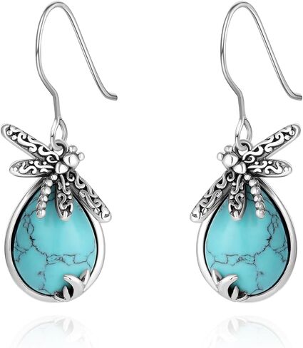 Turquoise Dangle Earrings for Women, 925 Sterling Silver Hook Western Teardrop Bohemian Earrings, Boho Turquoise Earrings, Turquoise Hoop Earrings in Saudi Arabia