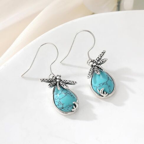 Turquoise Dangle Earrings for Women, 925 Sterling Silver Hook Western Teardrop Bohemian Earrings, Boho Turquoise Earrings, Turquoise Hoop Earrings in Saudi Arabia