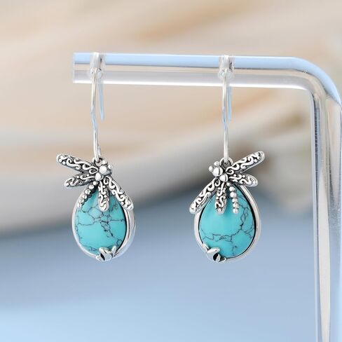 Turquoise Dangle Earrings for Women, 925 Sterling Silver Hook Western Teardrop Bohemian Earrings, Boho Turquoise Earrings, Turquoise Hoop Earrings in Saudi Arabia