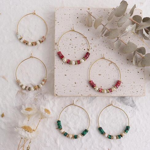 Natural Stone bead Hoop Earrings for Women, Boho Trendy Summer Beach Jewelry Gift in Kuwait