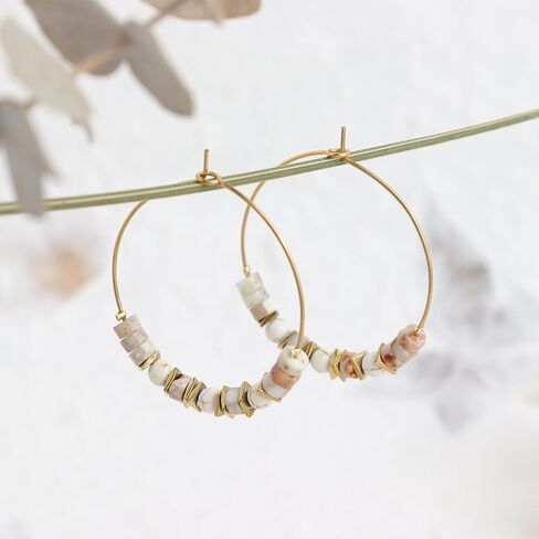 Natural Stone bead Hoop Earrings for Women, Boho Trendy Summer Beach Jewelry Gift in Kuwait