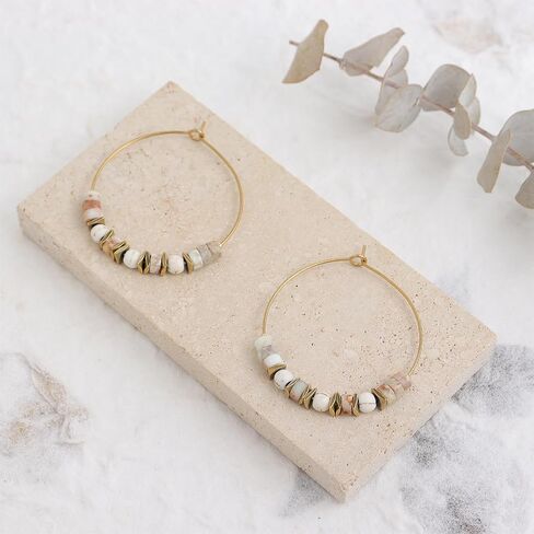 Natural Stone bead Hoop Earrings for Women, Boho Trendy Summer Beach Jewelry Gift in Kuwait