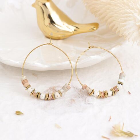 Natural Stone bead Hoop Earrings for Women, Boho Trendy Summer Beach Jewelry Gift in Kuwait