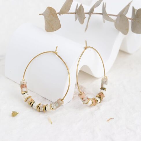 Natural Stone bead Hoop Earrings for Women, Boho Trendy Summer Beach Jewelry Gift in Kuwait